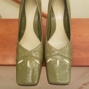 Apple Green with Beige cutouts Square Toe